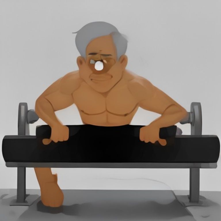 crude cartoon wojak lying on a bench looking at a barbell with intense eye contact, the barbell has a face with a slight frown, both are sweating profusely