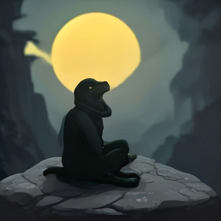 doomer wojak sitting on a rock, looking up at a giant, blurry shadow cast by the sun, with the caption "dasein" in fancy font