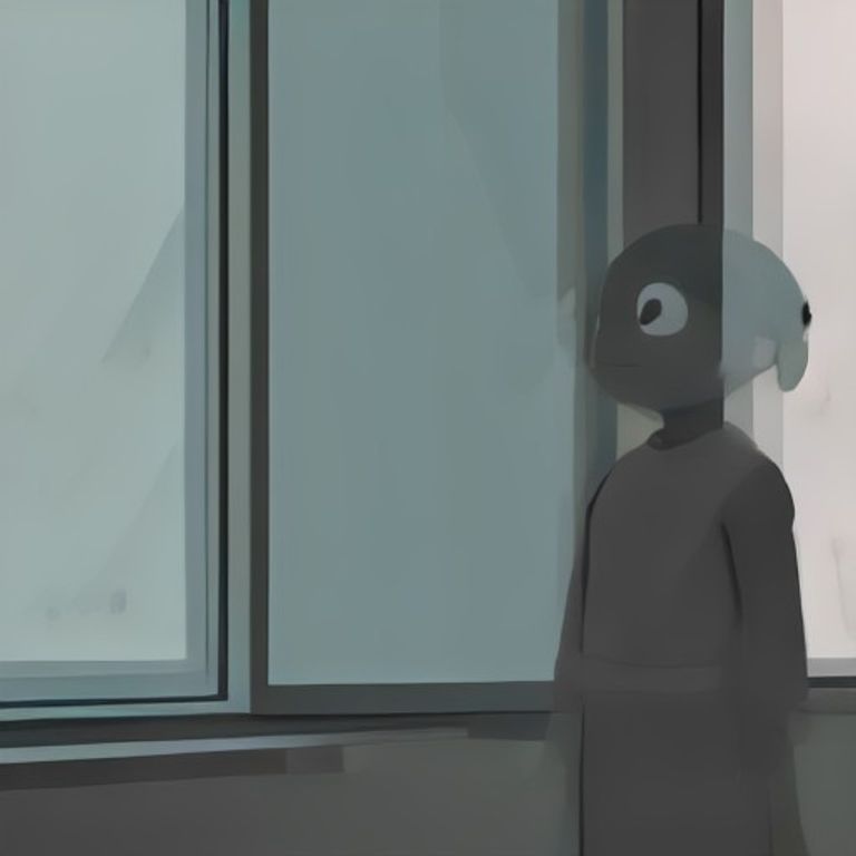 wojak standing in a dark kitchen holding a beer, eyes wide with terror, while a pigeon perches on the windowsill outside looking directly at him with one beady eye