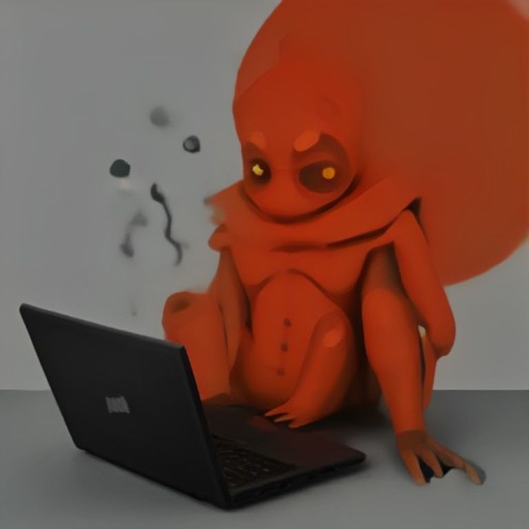 doomer wojak sitting on his floor next to a thinkpad with one leg missing (dremeled off), holding a dremel tool like a sword, looking dead inside as a rust crab logo floats above the laptop smoking sl
