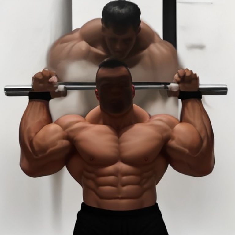 doomer wojak hugging a pull-up bar like it's his only friend while a massive bodybuilder flexes in the background