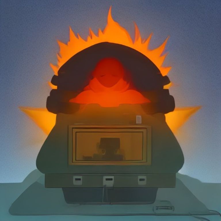 a wojak sitting in a cozy blanket fort made of CRT monitors, holding a controller that says "safe", while a giant hand from the sky tries to drag him toward a glowing "credits" door that is literally 