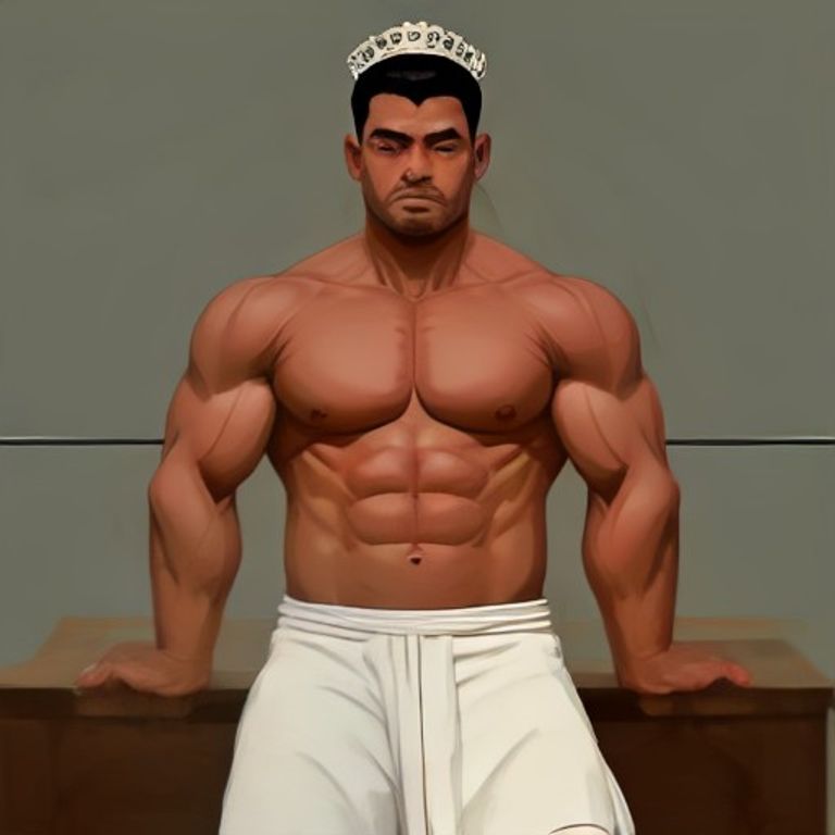 wojak sitting on a barbell bench wearing a crown made of gym towels, looking smug while his muscles visibly atrophy into noodles