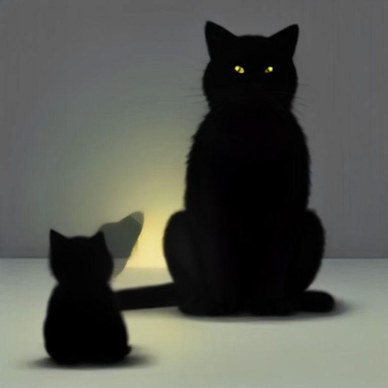 doomer wojak sitting on the floor staring at a tiny glowing rectangular screen, while a blurry black cat silhouette sits directly in front of him, eye contact locked, mood