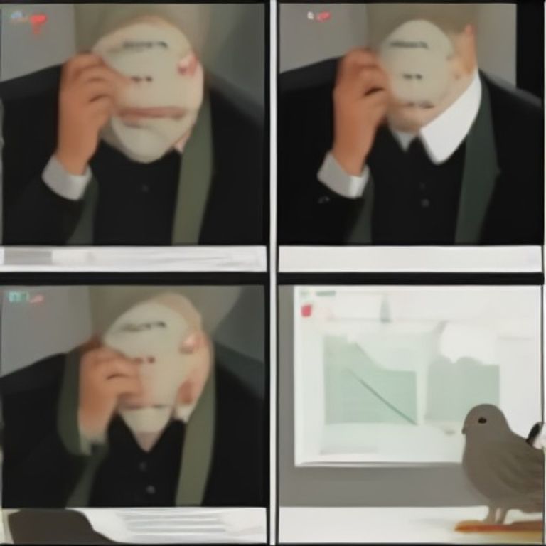 a doomer wojak crying over a spreadsheet while a pigeon in a tuxedo eats his liver