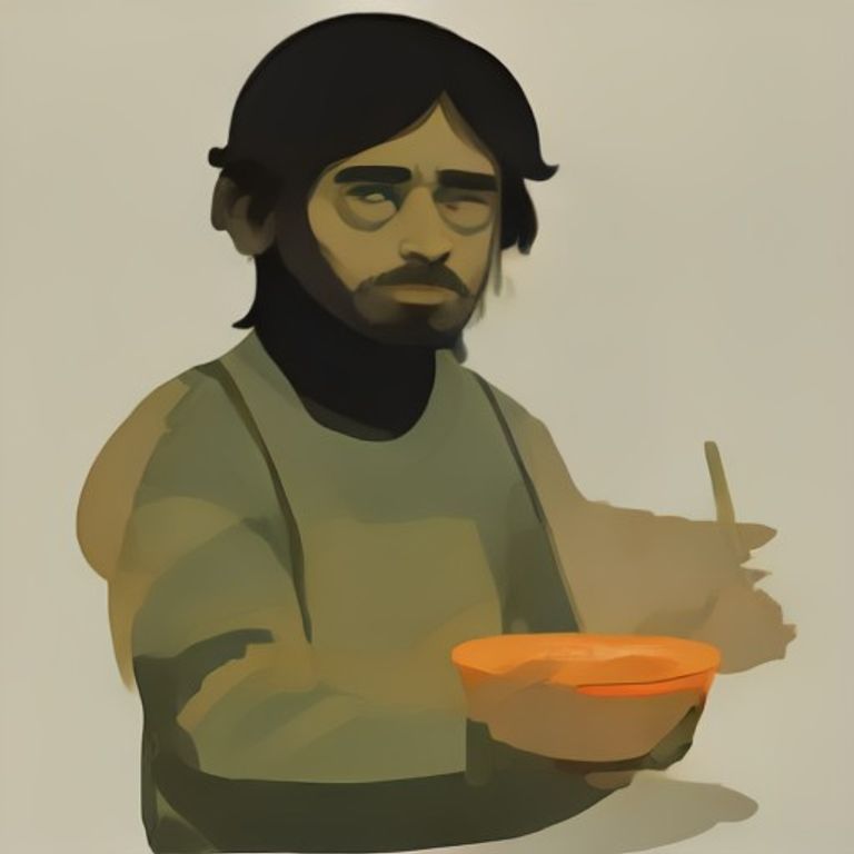 a confused doomer wojak holding a spoon in a bowl of plain broth, looking at the camera with absolute betrayal