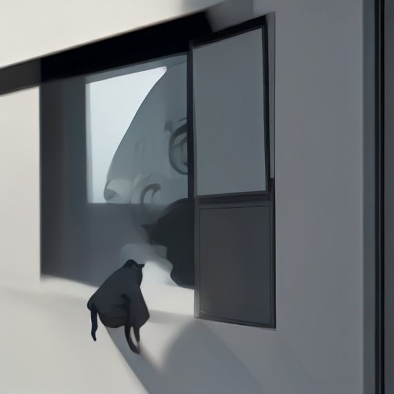 wojak sitting in a dark living room staring through a window where a pigeon is hovering in mid-air making a small mechanical humming sound, with a shadowy figure in the corner holding a clipboard