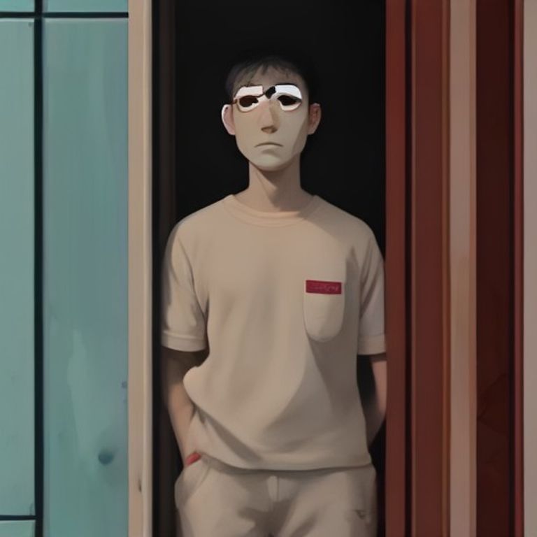 doomer wojak standing by his front door holding a screwdriver, sweating heavily while a single pigeon perches on the doorbell button staring dead into his soul