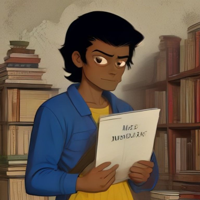 apu holding a slim paper back novel over his head like a sword, standing in front of a massive stack of tomes labeled 'genuine literature', looking smug and slightly sweaty