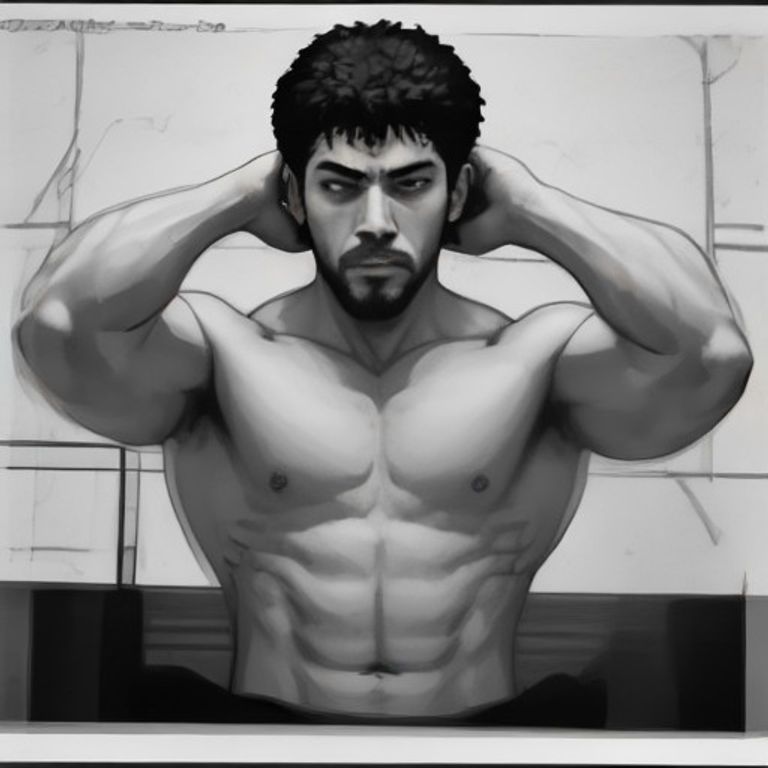 stoic philosopher sitting calmly on a bench press, watching a twitchy gym bro vibrate with anxiety as he rests his head on the bar