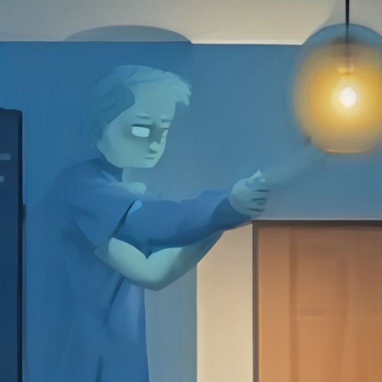 wojak in a dim kitchen staring at a single glowing blue orb floating next to a humming refrigerator, one hand reaching out while the other pulls at his hair, looking terrified but confused