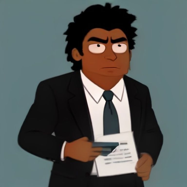 apu in a blazer pointing at a graph that goes down while handing out business cards to a line of confused doomer wojaks