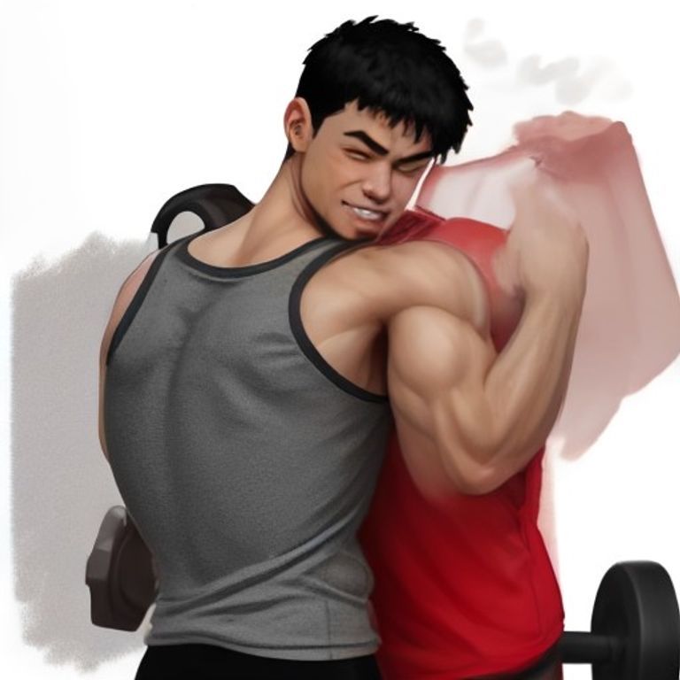wojak in a gym tank top weeping blood while hugging a 45lb leg curl stack, a crude cartoon anon in the background pointing and laughing with a dumbbell in his hand