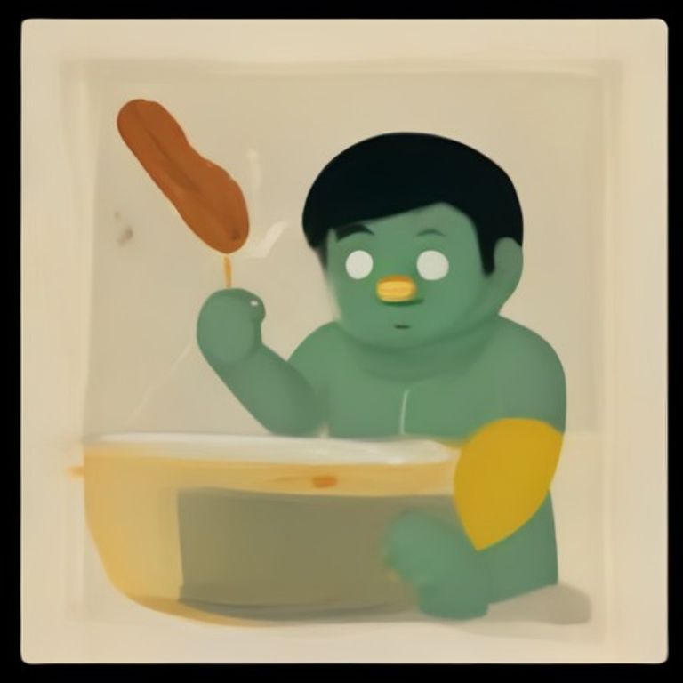 wojak holding a slice of bread that looks exactly like a small fish, both of them looking confused while a soup pot bubbles aggressively in the background