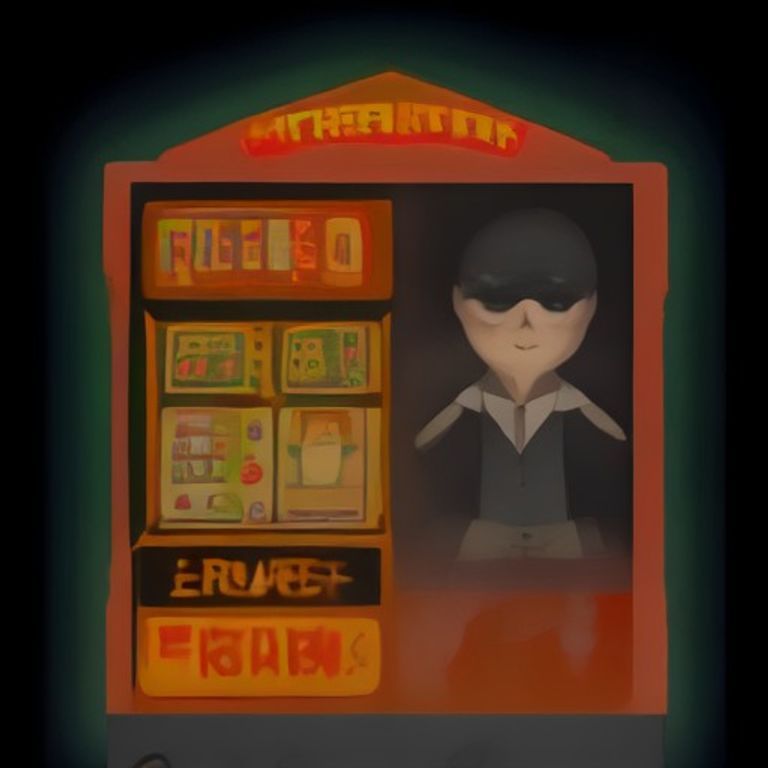 crude cartoon anon standing in front of a slot machine labeled "free will" with a puppet master visible in the smoke