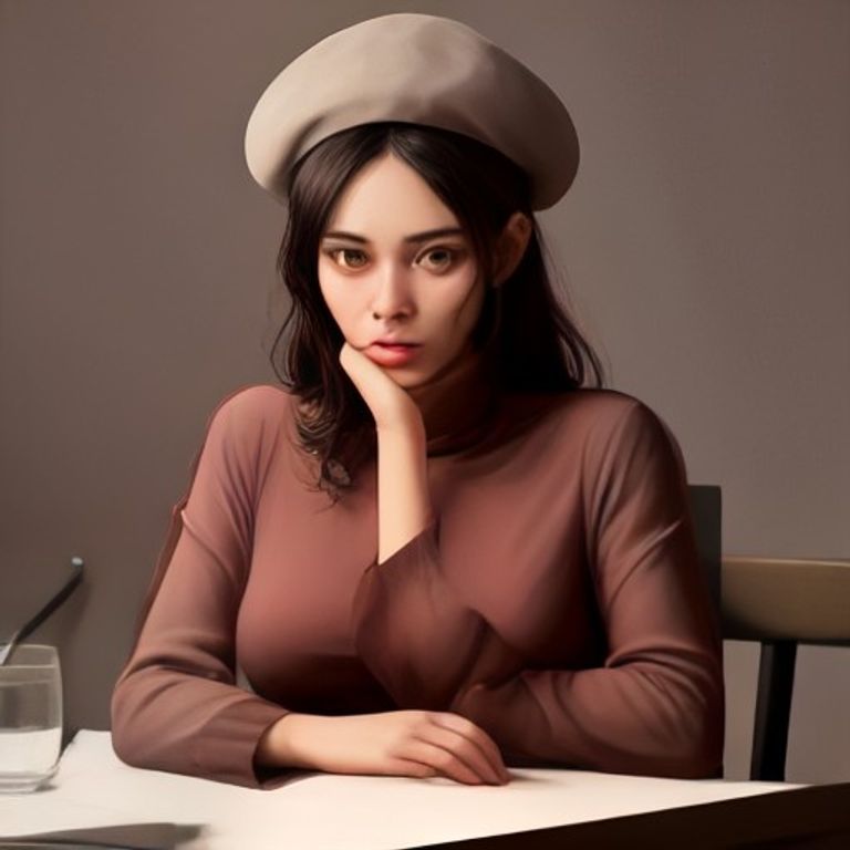 doomer wojak in a beret sitting at a dirty table, staring into an empty wine glass while a fly buzzes around his head