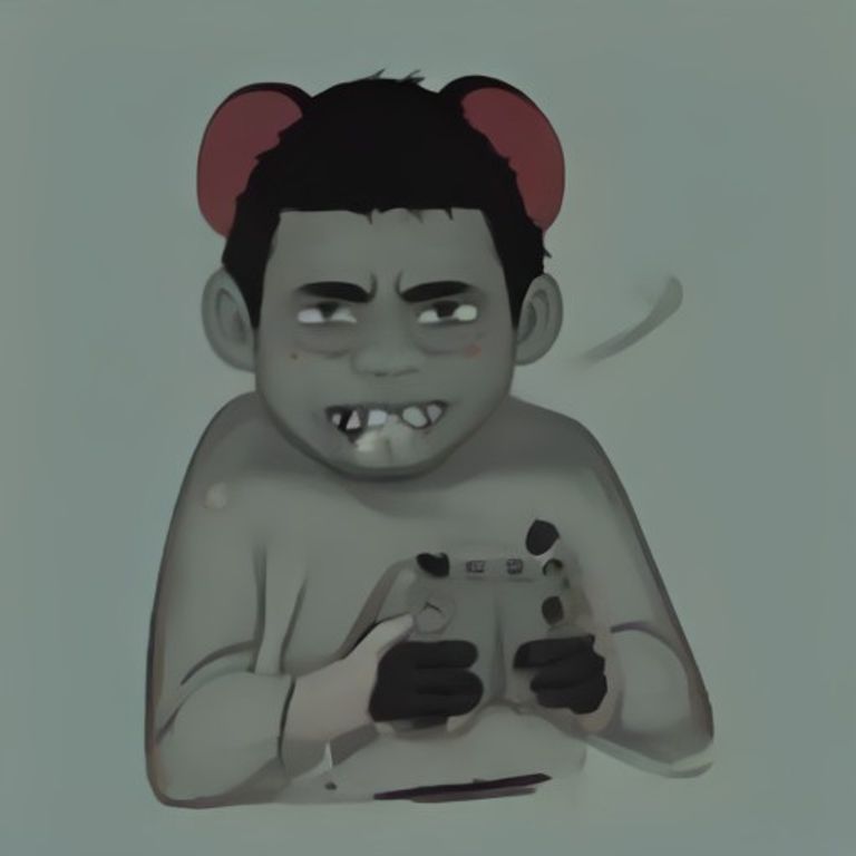 doomer wojak sweating profusely over a gamepad while a mouse with teeth gnaws on his wrist