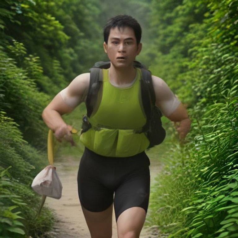 wojak wearing a hydration vest running up a steep hill, looking miserable, with a tiny caption "i peaked at leg day