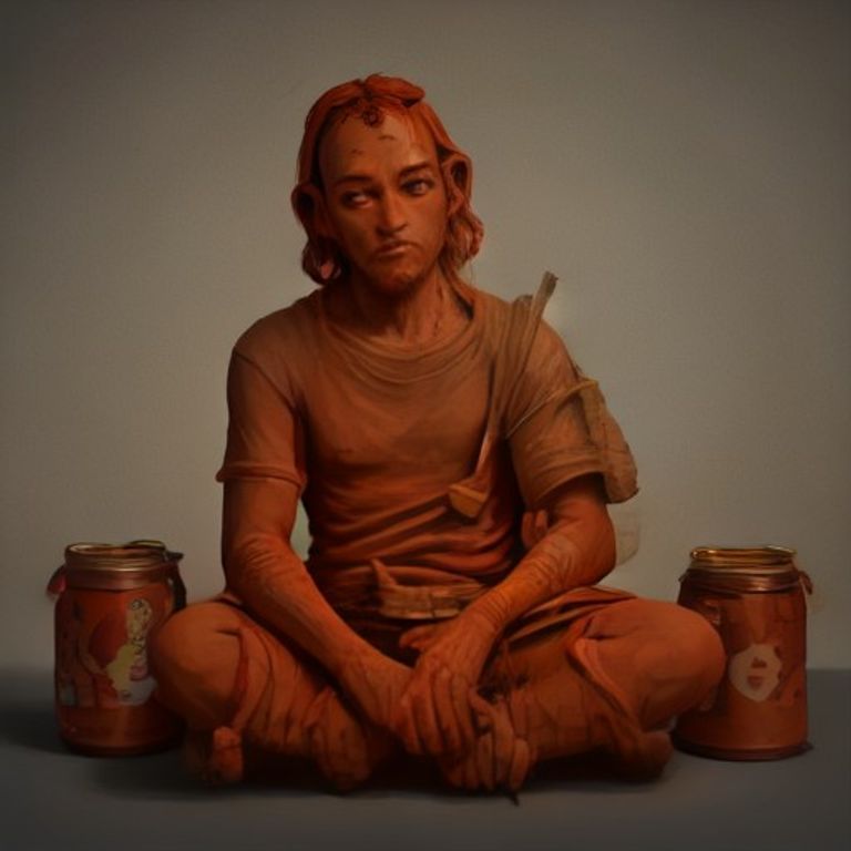 doomer wojak sitting in a dark room surrounded by tangled ethernet cables and empty beer cans, holding a single rust-colored gear up to a flickering candlelight, looking both enlightened and deeply st