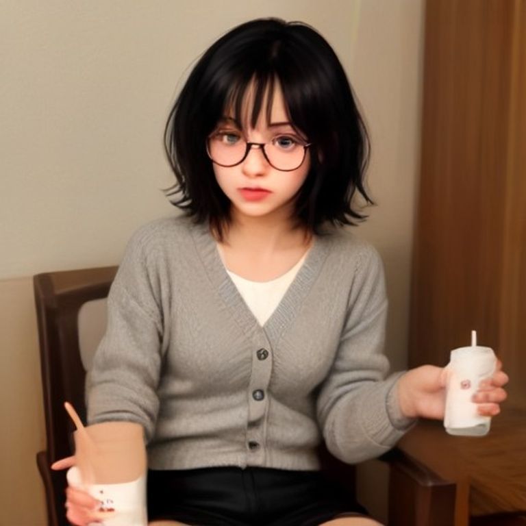 a crude cartoon anon in a cardigan sitting on a milk carton while a leather executive chair sits empty in the background looking judgmental