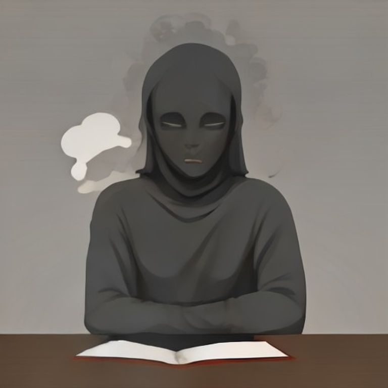 wojak staring blankly at a book spine while his soul visibly evaporates into the air, surrounded by empty coffee cups