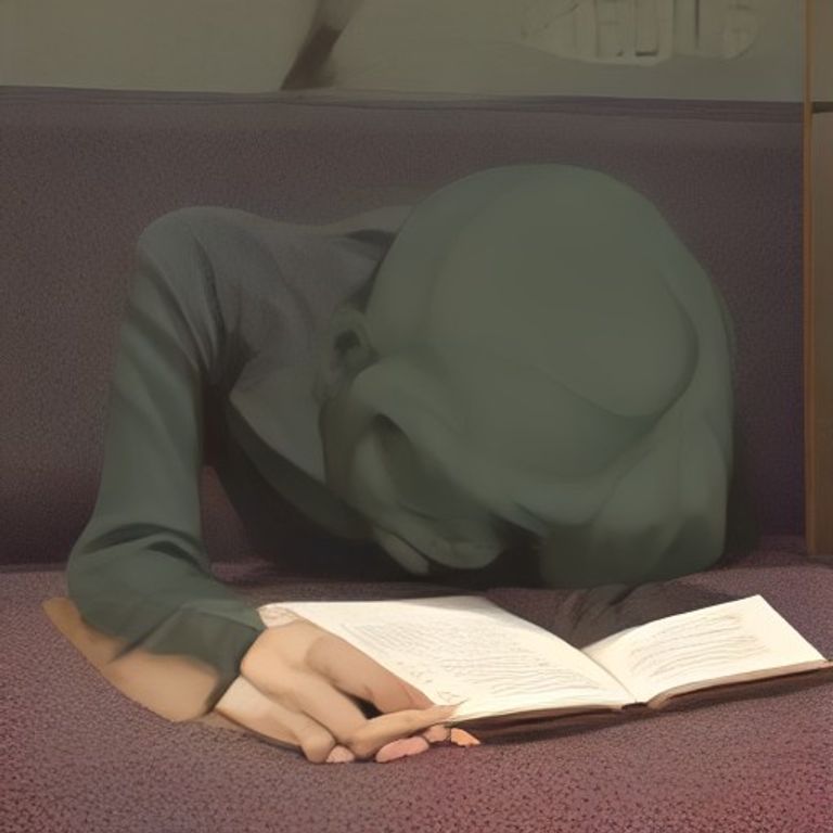 doomer wojak staring blankly at an open novel while his soul visually peels off and falls onto the carpet