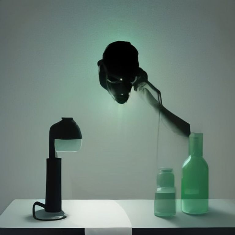 doomer wojak sitting in a dark room staring intensely at a plastic milk bottle on a nightstand while a green candlestick chart burns the wall behind him