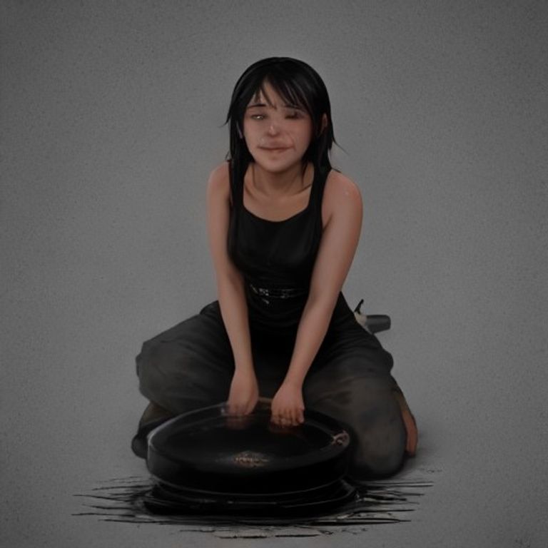 crude cartoon anon kneeling before a pristine black cast iron skillet like a shrine, eyes wet with joy