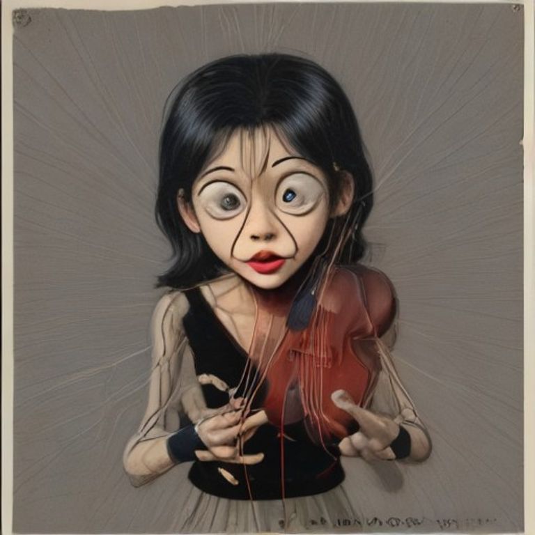 crude cartoon of a puppet struggling against invisible strings, but the marionette strings are actually made of text lines saying "causality" and "genetics