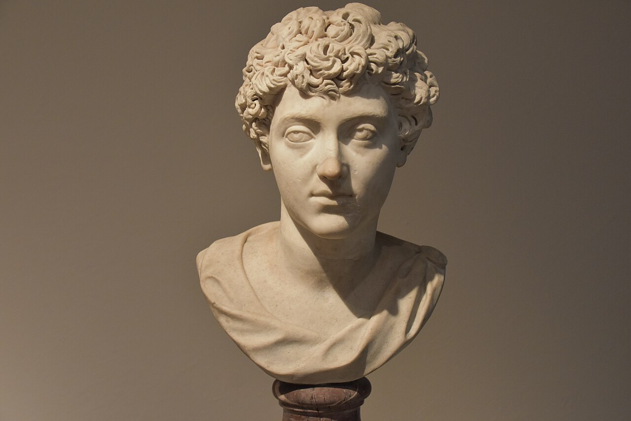 statue of epictetus chained at the foot of marcus aurelius' throne