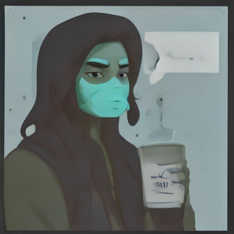 doomer wojak staring at a thermometer that reads absolute zero, holding a cup of cold coffee