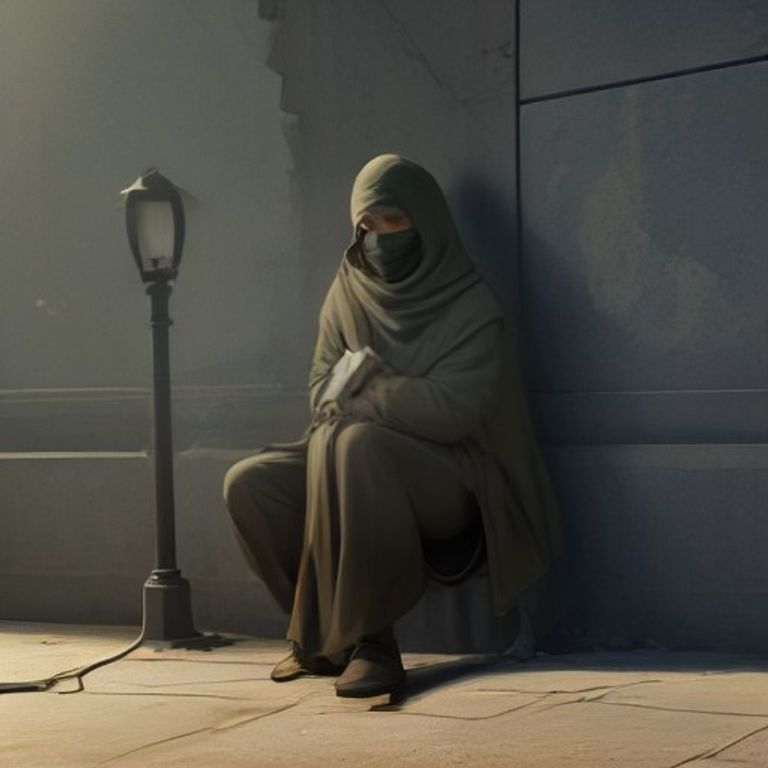 a doomer wojak sitting on a cracked bench watching a streetlamp shatter into dust, looking deeply satisfied while birds flee in silence