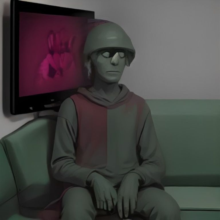 doomer wojak sitting on a couch holding a controller that has melted into his palm, staring blankly at a tv screen showing a "GAME OVER" screen that has been displayed for so long it is now part of th