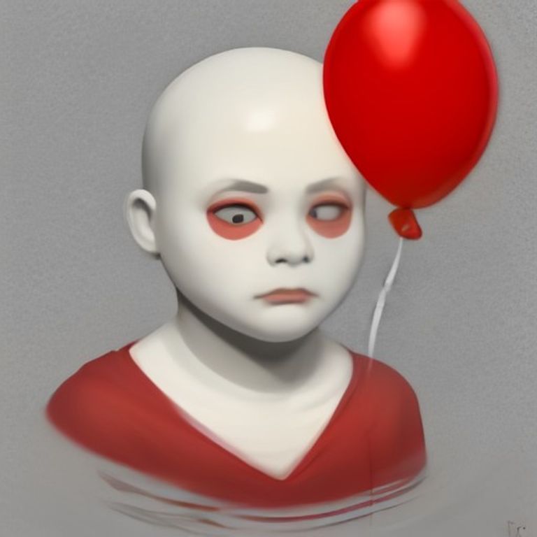 doomer wojak staring at a blank white void, holding a single red balloon labeled "WHY", looking confused as he drowns in grey static