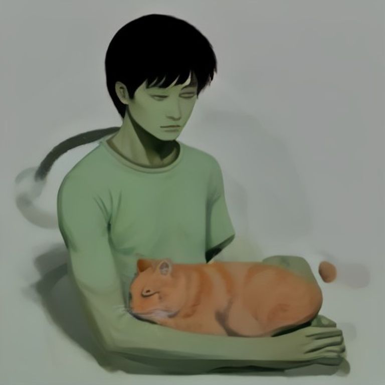a sad wojak holding a dead cat while a smaller, happier wojak sits next to him looking indifferent, text bubble saying "i am the meaning