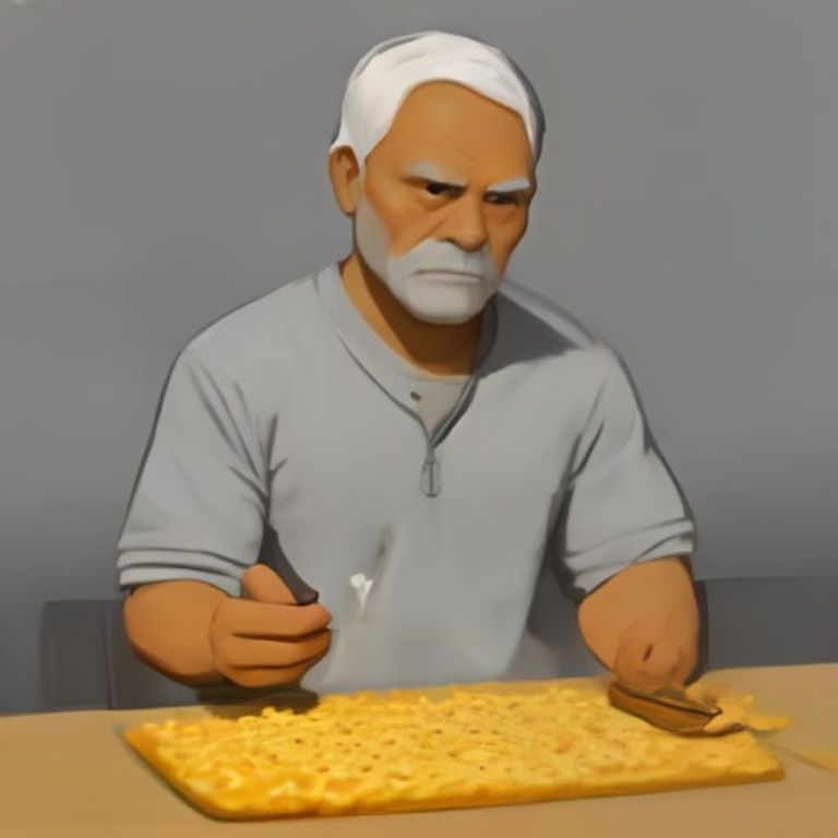 wojak holding a spoonful of grey orzo looking betrayed while a tiny bowl of real mac and cheese watches him with judgment