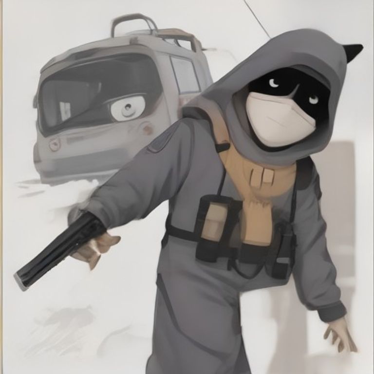 crude cartoon anon in pajamas holding a spatula while a pigeon in a minivan-sized tactical suit points a taser at his nose