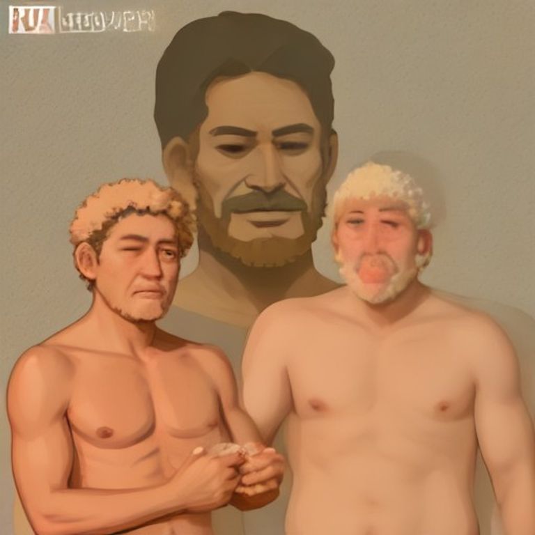 wojak holding a piece of breaded chicken over his head like a holy relic while a naked raw chicken looks at him with mild disgust