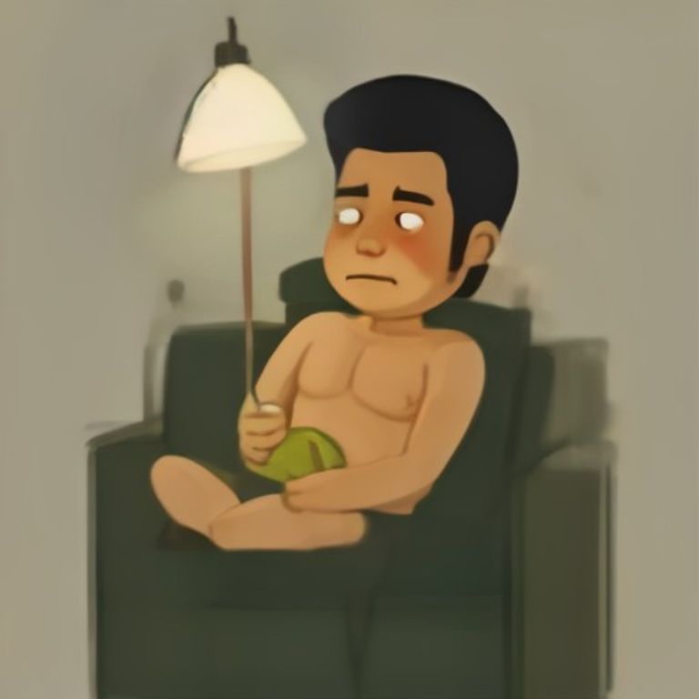 wojak sitting in an armchair holding a half-eaten kebab, looking at a gym bag that has turned into a mushroom under a lamp