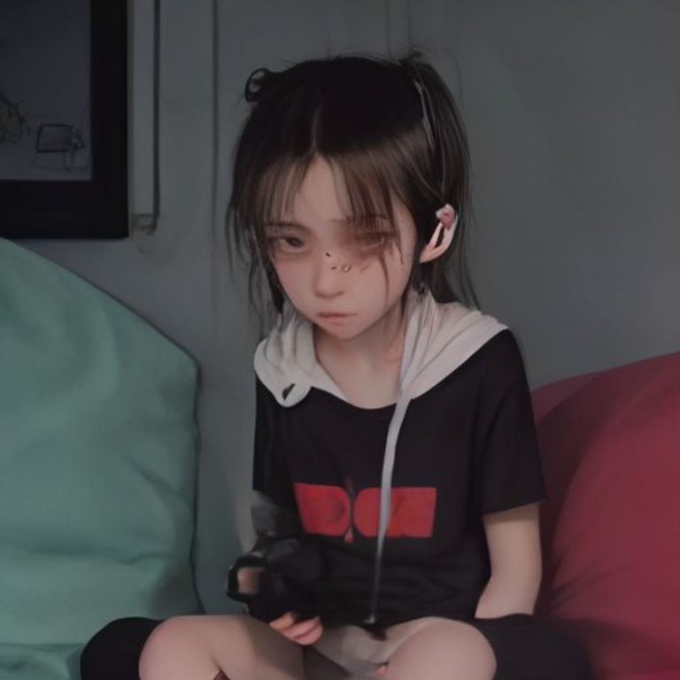 crude cartoon anon sitting on a beanbag bag with dead eyes, controller dangling from his limp fingers, while a tiny devil in a headset whispers "you missed the frame window" next to his ear
